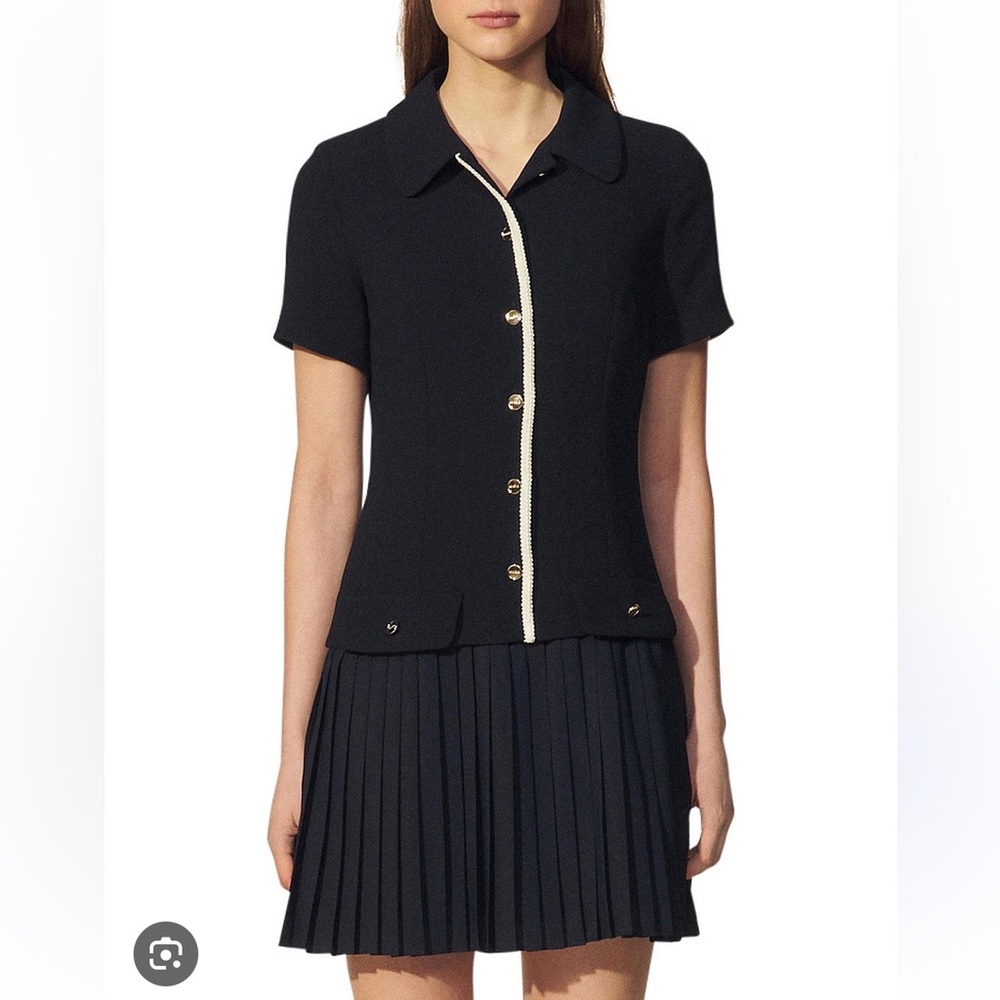 Sandro Alberta Pleated Drop-Waist Dress Blue 42/ US 10